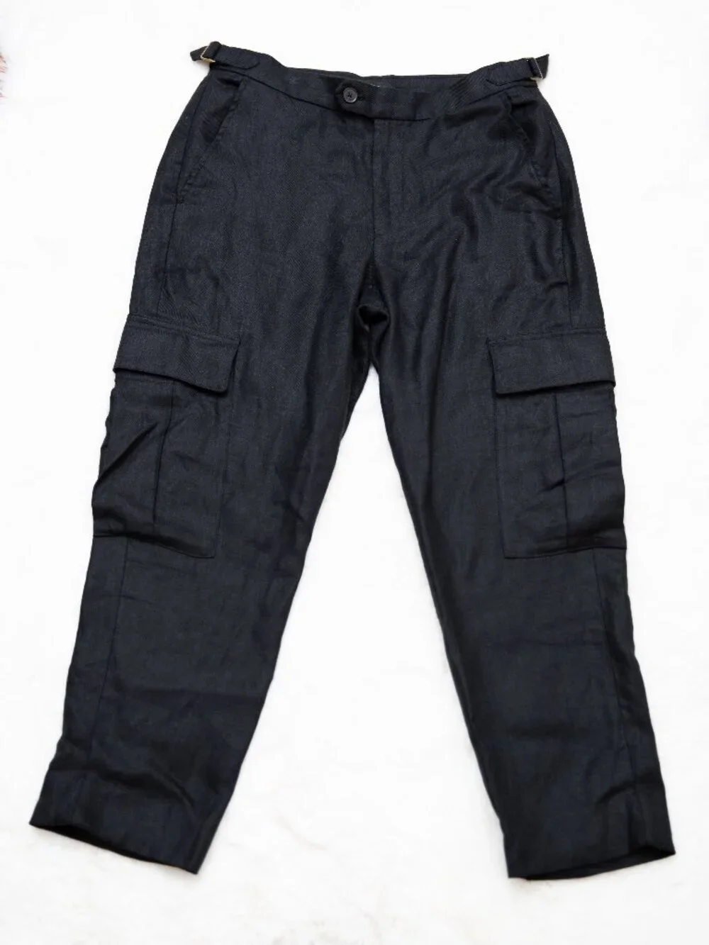 BANANA REPUBLIC Heritage Expedition Black Slim-Fit, Lined Linen Cargo Pants